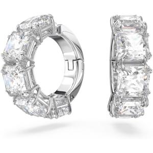 Swarovsk Matrix All-Around Necklace, Bracelet, Clip Earrings, Clear Square-Cut Crystals, Rhodium(Clip Earrings)