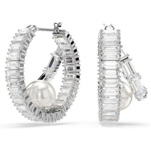 Swarovski Ariana Grande Collection, Clear Crystal & Pearls, Rhodium Finish Earrings(Crystal & Pearls Hoops)