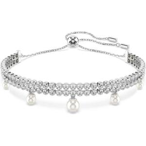 Swarovski Ariana Grande x Crystal and Pearl Soft Bracelet in Rhodium Finish – Part of the Ariana Grande x Capsule Collection