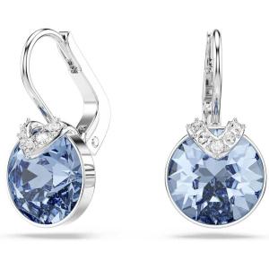 Swarovski Bella V drop earrings, Round cut, Blue, Rhodium finish