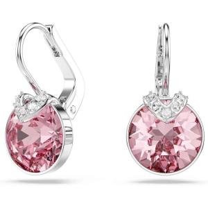Swarovski Bella V drop earrings, Round cut, Pink, Rhodium finish