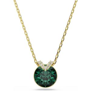 Swarovski Bella V pendant, Round cut, Green, Gold-tone finish