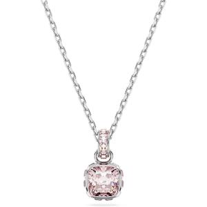 Swarovski Birthstone Stud Earring Collection, Square-Cut Stone and Crystals, Rhodium Finish(June – Pink)