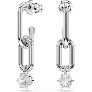 Swarovski Constella drop earrings, Round cut, White, Rhodium Finish