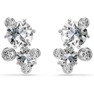 Swarovski Constella stud earrings, Round cut, White, Rhodium finish