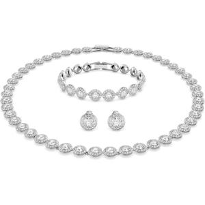 Swarovski Crystal Authentic Angelic All Around Set of Necklace, Bracelet and Earrings, White, Rhodium Finish- Women’s Hypoallergenic Sparkling Jewelries – Nickel Free Crystal Jewelry Collection