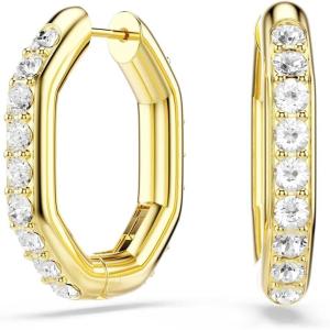 Swarovski Dextera hoop earrings, Octagon shape, Round cut, White, Gold-tone Finish