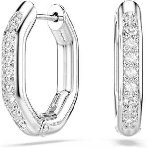 Swarovski Dextera hoop earrings, Octagon shape, Round cut, White, Rhodium Finish