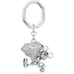 Swarovski Disney100 Keyring, Mickey Mouse Motif with Large Faceted Crystal in a Rhodium Finished Setting, Part of the Disney100 Collection