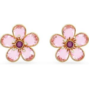 Swarovski Florere Necklace and Earrings Collection, Pink Crystals, Yellow Crystals, Gold Tone Metal Finish(Pink Flower Earrings)