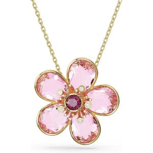 Swarovski Florere Necklace and Earrings Collection, Pink Crystals, Yellow Crystals, Gold Tone Metal Finish(Pink Flower Pendant Necklace)