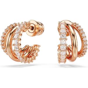 Swarovski Hyperbola Hoop Earrings, Mixed Cuts, Mini, Clear, Rose Gold-Tone Finished