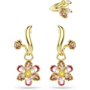 Swarovski Idyllia earrings, Set (3), Mixed cuts, Flower, Multicolored, Gold-tone finish