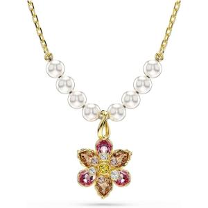 Swarovski Idyllia pendant, Crystal pearl, Mixed cuts, Flower, Multicolored, Gold-tone finish