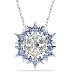Swarovski Magic pendant and brooch, Snowflake, Blue, Rhodium finish