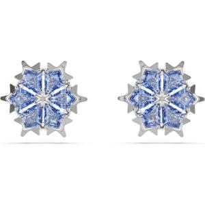 Swarovski Magic stud earrings, Snowflake, Blue, Rhodium finish