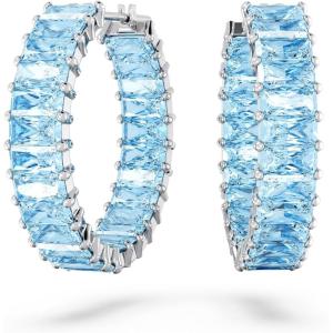 Swarovski Matrix Crystal Hoop Earrings, Blue and Clear Crystals, Rhodium Finish(Blue Crystal)