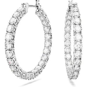 Swarovski Matrix Crystal Hoop Earrings, Blue and Clear Crystals, Rhodium Finish(Clear Crystal)