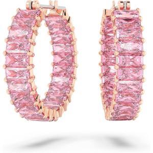 Swarovski Matrix Crystal Hoop Earrings, Blue and Clear Crystals, Rhodium Finish(Pink Crystal)