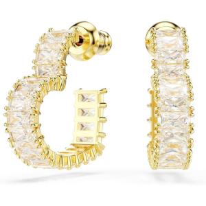 Swarovski Matrix Hoop Earrings, Baguette Cut, Heart, Pink, Clear Crystals, Rhodium and Gold-Tone Finishes(Clear Crystal Gold-Finish)