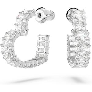 Swarovski Matrix Hoop Earrings, Baguette Cut, Heart, Pink, Clear Crystals, Rhodium and Gold-Tone Finishes(Clear Crystal Rhodium Finish)