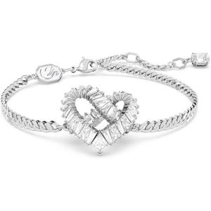 Swarovski Matrix Hoop Earrings, Bracelet, Heart, Baguette Cut Clear Crystals, Rhodium Finish(Clear Crystal Bracelet)