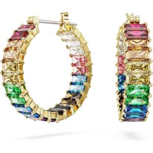 Swarovski Matrix Hoop Earrings, Bracelet, Tack Pin, Multicolored Crystals, Gold-Tone Finish(Hoop Earrings)