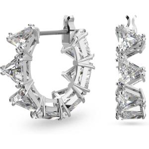 Swarovski Matrix Hoop Earrings, Clear Crystals, Rhodium Finish(Clear Triangle Cut Crystal)