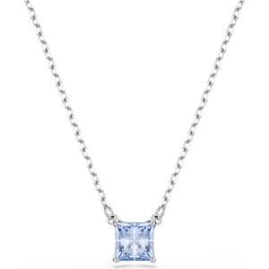 Swarovski Matrix Pendant, Earrings, Square Cut Blue Crystal, Rhodium Finish(Blue Crystal Necklace)