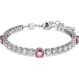 Swarovski Matrix Tennis Bracelet, Pink and Clear Round-Cut Stones in a Rhodium Finished Setting(Pink Crystal Bracelet)