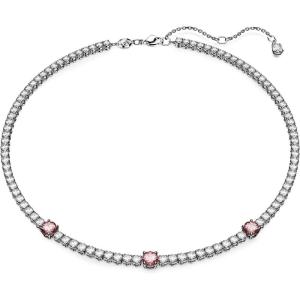 Swarovski Matrix Tennis Bracelet, Pink and Clear Round-Cut Stones in a Rhodium Finished Setting(Pink Gems with Rhodium Finish)