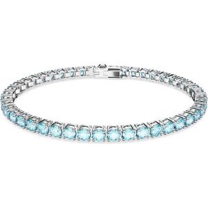 Swarovski Matrix Tennis Bracelet, Round Cut Crystals, Pink, Blue, Black, Clear, Rhodium, Gold-Tone and Rose Gold-Tone Finishes(Blue Crystal)