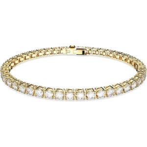 Swarovski Matrix Tennis Bracelet, Round Cut Crystals, Pink, Blue, Black, Clear, Rhodium, Gold-Tone and Rose Gold-Tone Finishes(Gold Tone)