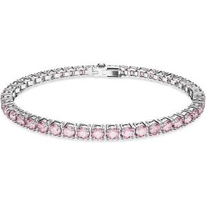 Swarovski Matrix Tennis Bracelet, Round Cut Crystals, Pink, Blue, Black, Clear, Rhodium, Gold-Tone and Rose Gold-Tone Finishes(Pink)