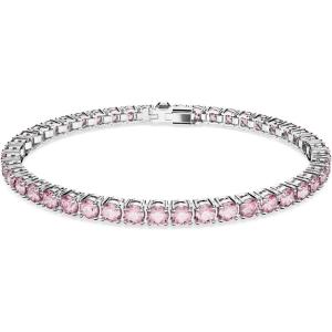 Swarovski Matrix Tennis Bracelet, Round Cut Crystals, Pink, Blue, Black, Clear, Rhodium, Gold-Tone and Rose Gold-Tone Finishes(Pink Crystal)