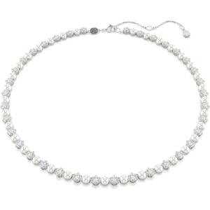 Swarovski Matrix Tennis Necklace, Crystal Pearl, Round Cut, Clear, Rhodium Finish