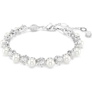 Swarovski Matrix Tennis bracelet, Crystal pearl, Round cut, clear, Rhodium finish