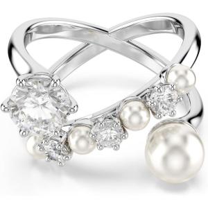 Swarovski Matrix cocktail ring, Crystal pearl, Round cut, clear, Rhodium finish(EU 55 (US 6.75))