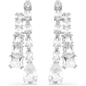 Swarovski Matrix drop earrings, Mixed cuts, Clear, Rhodium Finish