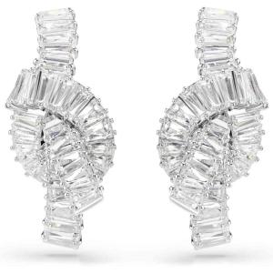 Swarovski Matrix earrings, Baguette cut, Knot, White, Rhodium Finish