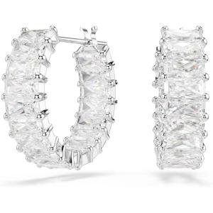Swarovski Matrix hoop earrings, Baguette cut, White, Rhodium Finish
