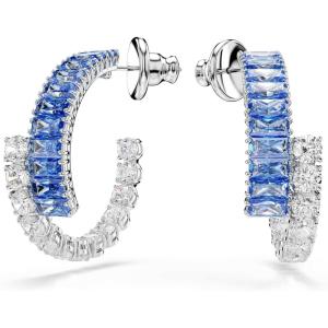 Swarovski Matrix hoop earrings, Mixed cuts, Blue, Rhodium Finish