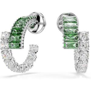 Swarovski Matrix hoop earrings, Mixed cuts, Green, Rhodium Finish
