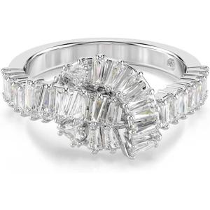 Swarovski Matrix ring, Baguette cut, Knot, White, Rhodium plated