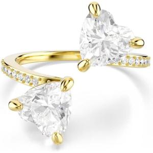 Swarovski Mesmera open ring, Heart cut, Pavé, White, Gold-tone finish, Size 6 3/4
