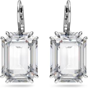 Swarovski Millenia Drop Earrings with Clear Oversized Octagon Cut Crystal in Rhodium Finish