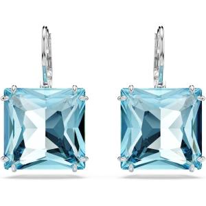 Swarovski Millenia Earrings, Square cut crystal, Blue, Rhodium plated