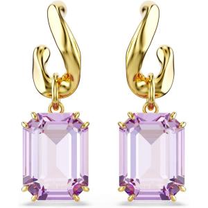 Swarovski Millenia drop earrings, Octagon cut, Purple, Gold-tone Finish