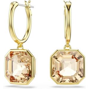 Swarovski Millenia drop earrings, Square cut, Caramel, Gold-tone Finish