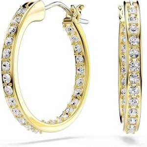 Swarovski Sommerset hoop earrings, Small, White, Gold-tone finish